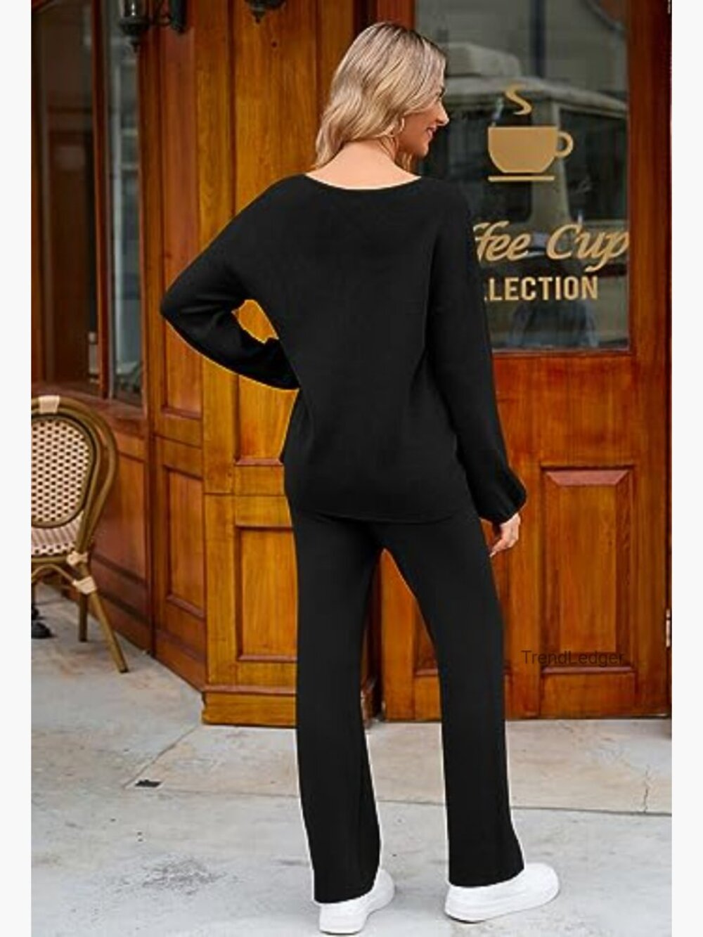 Women's 2-Piece Knit Lounge Set Sweatsuit Wide Leg Pants - Picture 5 of 7